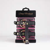 Черные кожаные оковы с розовой строчкой - Crazy Handmade - купить с доставкой в Иркутске Черные кожаные оковы с розовой строчкой - Crazy Handmade - купить с доставкой в Иркутске