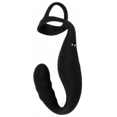 Черное эрекционное кольцо со стимуляцией промежности и анальной пробкой Cock Ring with RC Prostate Plug - Orion - в Иркутске купить с доставкой