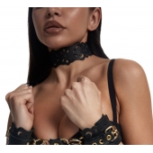 Черный ажурный чокер с золотистой фурнитурой - Crazy Handmade - купить с доставкой в Иркутске