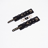 Черные кожаные наручники с узорами и золотистой фурнитурой - Crazy Handmade - купить с доставкой в Иркутске