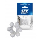 Прозрачное эластичное эрекционное кольцо с 6 шариками - Sex Expert - в Иркутске купить с доставкой
