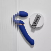 Синий безремневой страпон Multi Orgasm Bendable Strap-On size XL с клиторальной стимуляцией - Strap-on-me - купить с доставкой в Иркутске