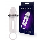 Закрытая насадка на пенис с подхватом мошонки и стимулирующими «ресничками» - Sextaz - в Иркутске купить с доставкой