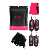 Черно-розовый эротический набор: фиксатор, оковы, наручники, повязка - Erokay - купить с доставкой в Иркутске