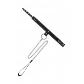 Черный узкий однослойный ошейник с серебристым поводком-цепочкой - Pecado - купить с доставкой в Иркутске