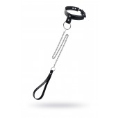 Черный узкий однослойный ошейник с серебристым поводком-цепочкой - Pecado - купить с доставкой в Иркутске