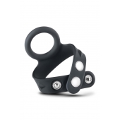 Черное эрекционное кольцо с подхватом мошонки на кнопках VS6 - Blush Novelties - в Иркутске купить с доставкой