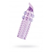 Гелевая фиолетовая насадка с шариками, шипами и усиком - 11 см. - Toyfa Basic - в Иркутске купить с доставкой