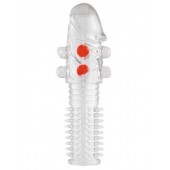 Гелевая прозрачная насадка с шариками и шипами - 14 см. - Toyfa Basic - в Иркутске купить с доставкой