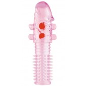 Гелевая розовая насадка с шариками и шипами - 14 см. - ToyFa - в Иркутске купить с доставкой