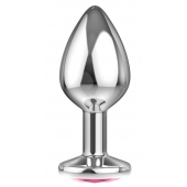 Большая серебристая анальная пробка Diamond Pink Sparkle Large с розовым кристаллом - 8 см. - Lola Games - купить с доставкой в Иркутске