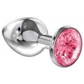 Большая серебристая анальная пробка Diamond Pink Sparkle Large с розовым кристаллом - 8 см. - Lola Games - купить с доставкой в Иркутске