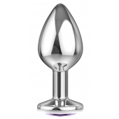 Малая серебристая анальная пробка Diamond Purple Sparkle Small с фиолетовым кристаллом - 7 см. - Lola Games - купить с доставкой в Иркутске