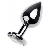 Серебристая анальная пробка с прозрачным кристаллом-сердцем - 8 см. - ToyFa - купить с доставкой в Иркутске