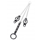 Черно-серебристые зажимы для сосков с кольцом для пениса TOYFA Metal - ToyFa - купить с доставкой в Иркутске