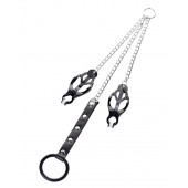 Черно-серебристые зажимы для сосков с кольцом для пениса TOYFA Metal - ToyFa - купить с доставкой в Иркутске