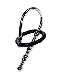 Серебристый уретральный плаг-бусины TOYFA Metal с мягким фиксириющим кольцом - ToyFa - купить с доставкой в Иркутске