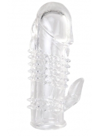 Прозрачная гелевая насадка с шипами и клиторальным отростком - 13 см. - Toyfa Basic - в Иркутске купить с доставкой