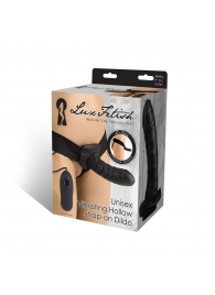 Чёрный полый страпон с вибрацией Unisex Vibrating Hollow Strap-On - 14 см. - Lux Fetish - купить с доставкой в Иркутске