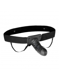 Чёрный полый страпон с вибрацией Unisex Vibrating Hollow Strap-On - 14 см. - Lux Fetish - купить с доставкой в Иркутске