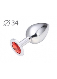 Коническая серебристая анальная втулка с красным кристаллом - 8,2 см. - Anal Jewelry Plug - купить с доставкой в Иркутске