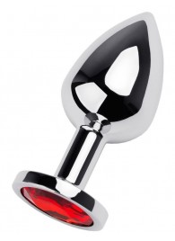 Серебристая коническая анальная пробка с красным кристаллом - 8 см. - ToyFa - купить с доставкой в Иркутске