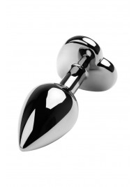 Серебристая коническая анальная пробка с красным кристаллом-сердечком - 7 см. - ToyFa - купить с доставкой в Иркутске