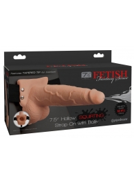 Телесный полый страпон с имитацией эякуляции 7.5  Hollow Squirting Strap-On with Balls Flesh - 21,6 см. - Pipedream - купить с доставкой в Иркутске