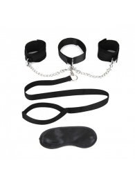 Чёрный ошейник с наручниками и поводком Collar Cuffs   Leash Set - Lux Fetish - купить с доставкой в Иркутске