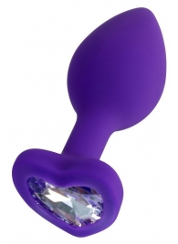 Фиолетовая анальная втулка Diamond Heart с прозрачным кристаллом - 8 см. - ToyFa - купить с доставкой в Иркутске Фиолетовая анальная втулка Diamond Heart с прозрачным кристаллом - 8 см. - ToyFa - купить с доставкой в Иркутске