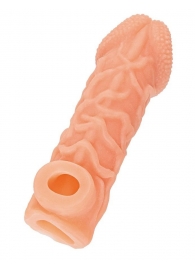 Телесная закрытая насадка с венками Cock Sleeve Size S - 13,8 см. - KOKOS - в Иркутске купить с доставкой