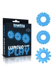 Набор из 3 голубых, светящихся в темноте эрекционных колец Lumino Play - Lovetoy - в Иркутске купить с доставкой