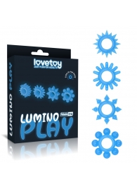 Набор из 4 голубых, светящихся в темноте эрекционных колец Lumino Play - Lovetoy - в Иркутске купить с доставкой