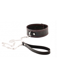 Черный широкий ошейник с красной строчкой и поводком - Crazy Handmade - купить с доставкой в Иркутске