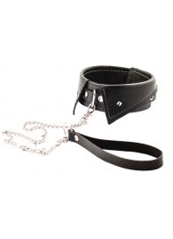 Черный ошейник-воротничок с металлическим поводком - Crazy Handmade - купить с доставкой в Иркутске