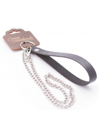 Серебристый металлический поводок с кожаной черной ручкой - 80 см. - Crazy Handmade - купить с доставкой в Иркутске