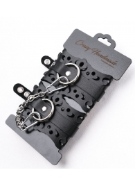 Ажурные наручники из черной кожи - Crazy Handmade - купить с доставкой в Иркутске