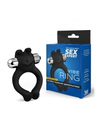 Черное силиконовое эрекционное виброкольцо Sex Expert - Sex Expert - в Иркутске купить с доставкой