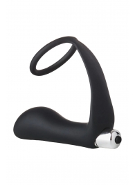 Черное эрекционное кольцо с вибропробкой Vibrating Anal Plug With Cockring - Dream Toys - в Иркутске купить с доставкой