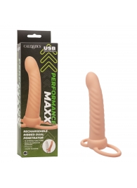 Телесная насадка для двойного проникновения Rechargeable Ribbed Dual Penetrator с вибрацией - California Exotic Novelties - купить с доставкой в Иркутске