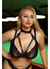 Черная кожаная сбруя с ошейником plus size из нежной кожи - БДСМ Арсенал - купить с доставкой в Иркутске
