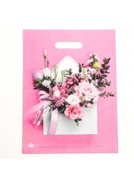 Розовый пакет с цветочным принтом и вырубной ручкой (40х31 см) - Сима-Ленд - купить с доставкой в Иркутске