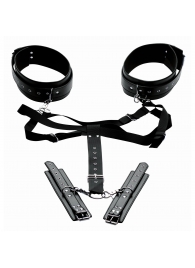 Черная бондажная система Acquire Easy Access Thigh Harness with Wrist Cuffs - XR Brands - купить с доставкой в Иркутске