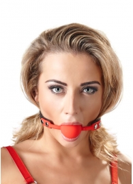 Силиконовый кляп-шар на чёрных ремешках Red Gag silicone - Orion - купить с доставкой в Иркутске