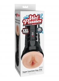 Телесный мастурбатор-вагина в черной колбе Super Luscious Lips XXL - Pipedream - в Иркутске купить с доставкой