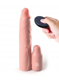 Телесная вибронасадка на член 3  Vibrating Mega X-tension with Remote - 22,9 см. - Pipedream - в Иркутске купить с доставкой
