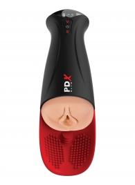 Телесный мастурбатор-вагина в черной колбе с вибрацией Fuck-O-Matic Pro XL - Pipedream - в Иркутске купить с доставкой