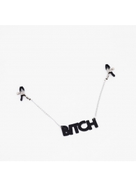 Зажимы на соски с кожаной подвеской Bitch - Crazy Handmade - купить с доставкой в Иркутске