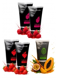 Набор из 5 съедобных лубрикантов JUJU (клубника х 2, малина х 2, тропические фрукты) - JuJu - купить с доставкой в Иркутске Набор из 5 съедобных лубрикантов JUJU (клубника х 2, малина х 2, тропические фрукты) - JuJu - купить с доставкой в Иркутске