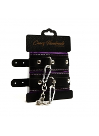 Черно-фиолетовые скругленные наручники с мягкой подкладкой - Crazy Handmade - купить с доставкой в Иркутске